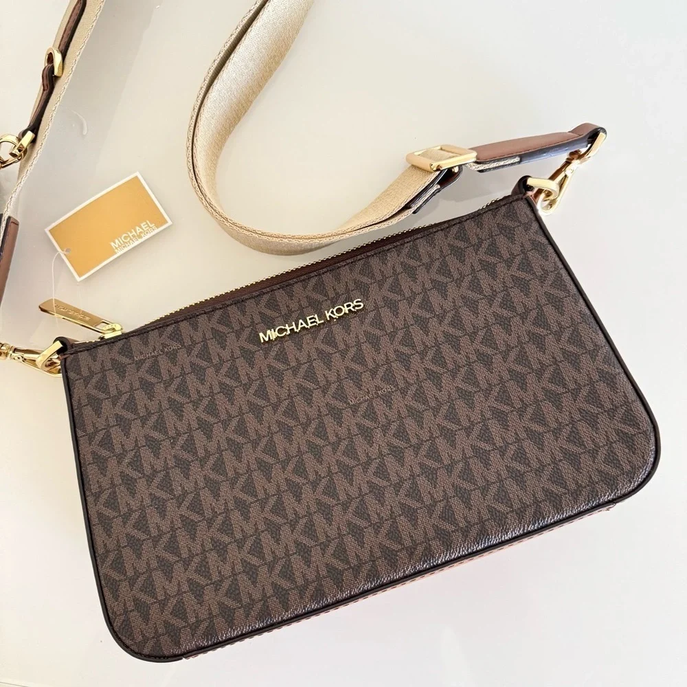 NWT! Michael Kors Jet Set Logo Crossbody Bag, Brown